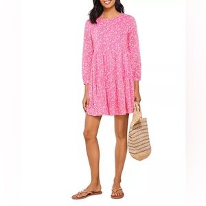 Vineyard Vines Oleander Floral Tiered Dress in Knockout Pink, Size Medium